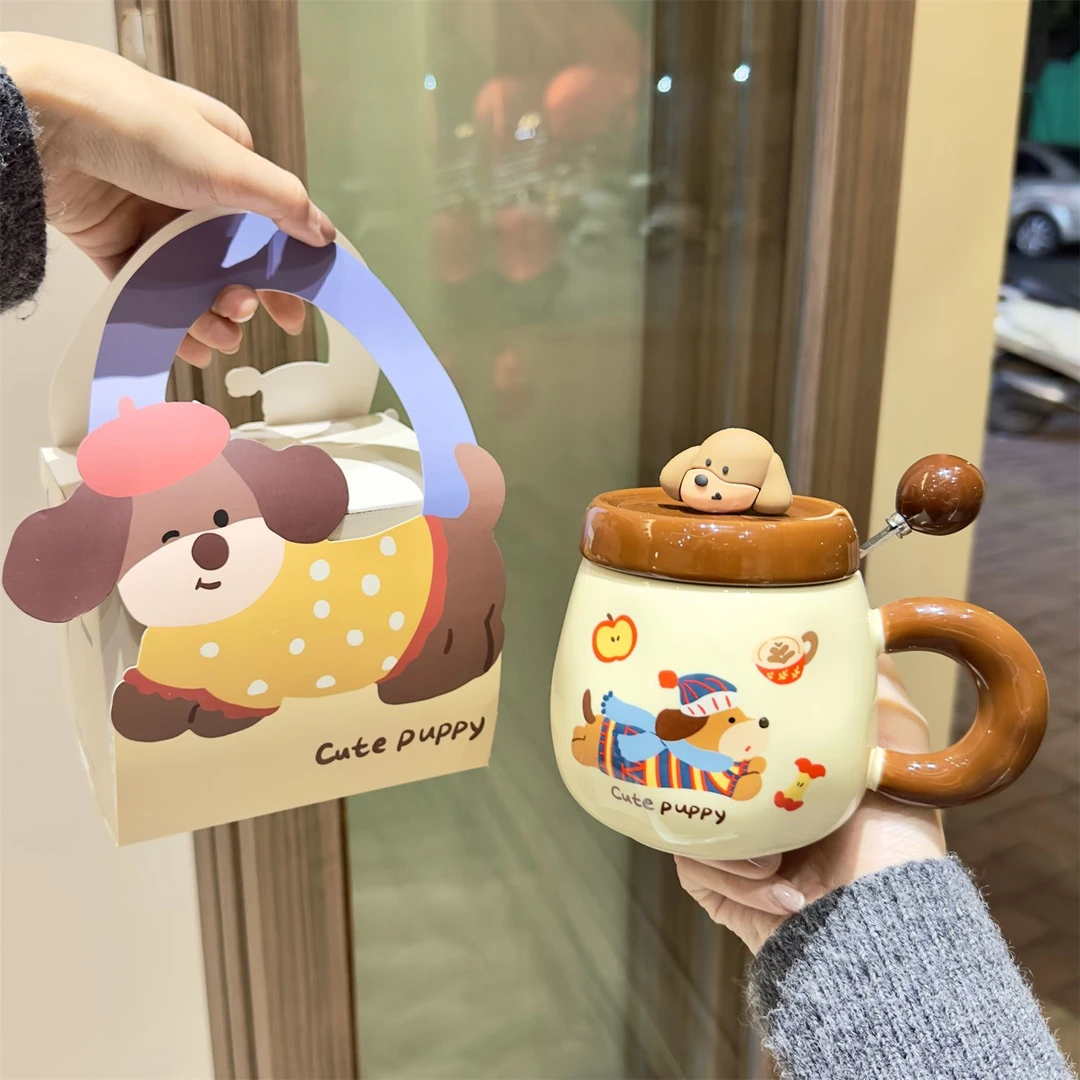 高颜值腊肠小狗陶瓷杯高颜值可爱卡通杯子马克杯耐高温咖啡水杯Q
