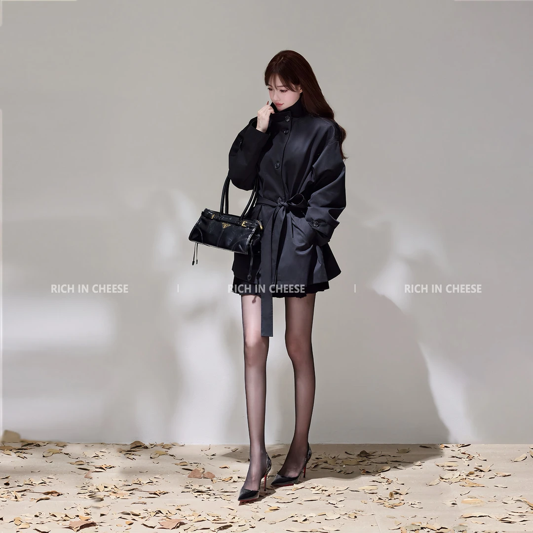 RICHINCHEESE 柏林往事【高定款】 立领时尚秋冬季系带中长款风衣