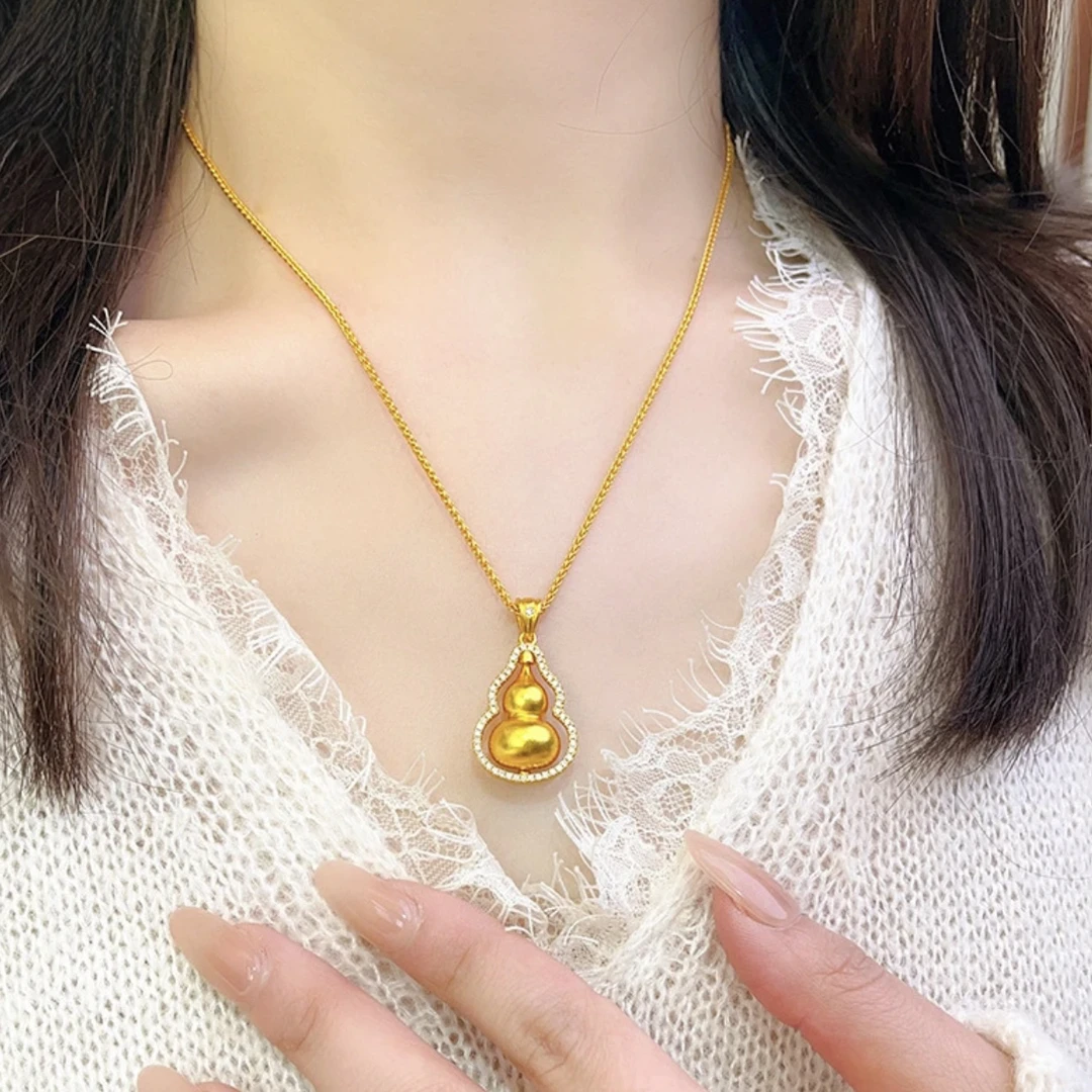 铜合金项链 民族风合金合成碳硅石女金色精致饰品气质镶嵌坠链