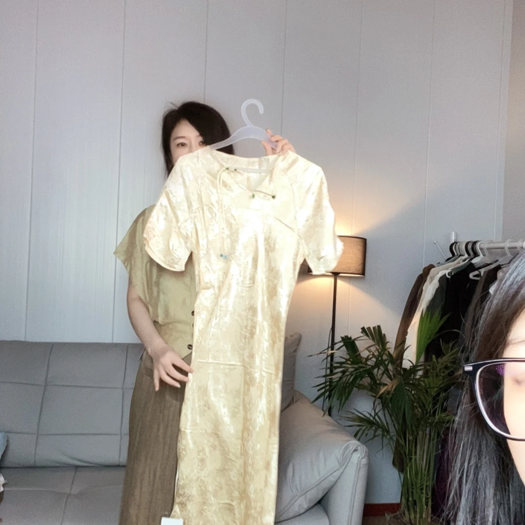 斜裁黄色真丝连衣裙备注码数m xl