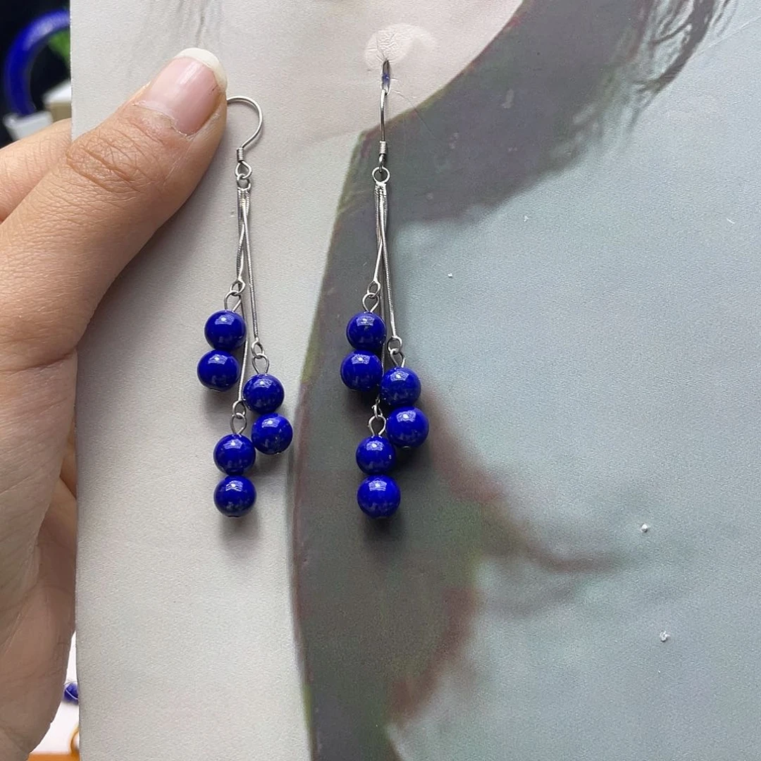 青金石耳饰银S925镶嵌