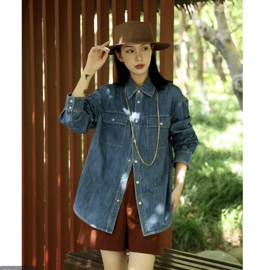 【阿玛施 AMASS】新款百搭宽松牛仔衬衣5300971港味衬衫