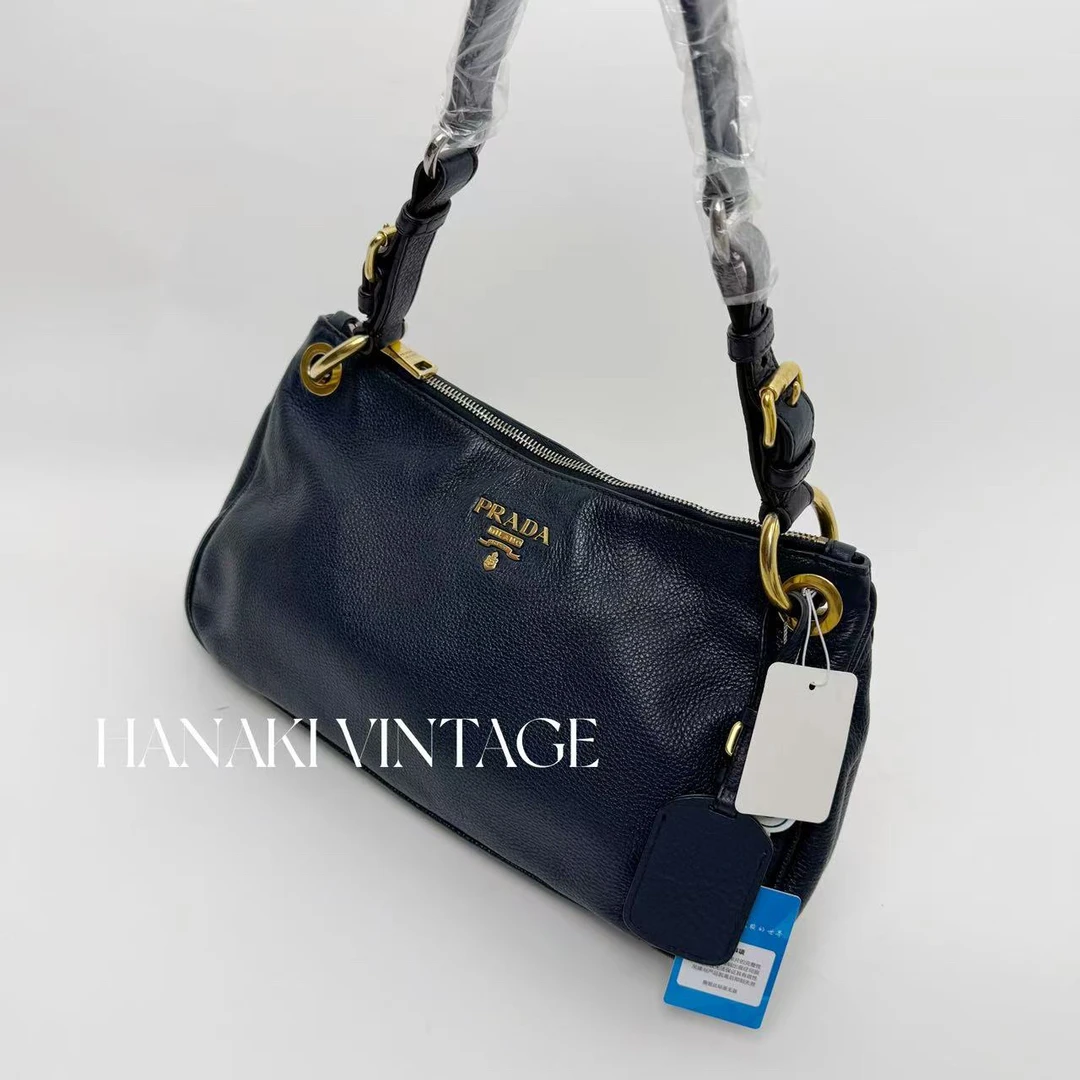 95新 Prada/普拉达 花绮二店/Prada蓝金腋下hobo单肩包