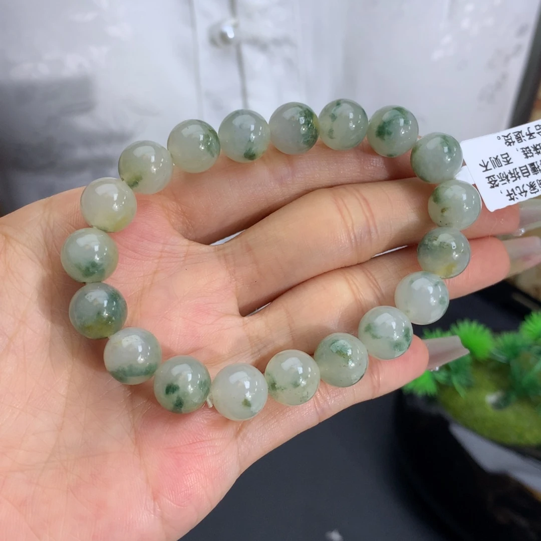 未镶嵌手链翡翠卡10胶润黄翡飘绿花手串