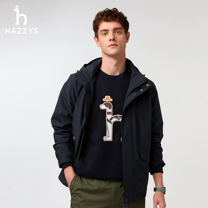Hazzys哈吉斯春季男士经典休闲气质夹克通勤百搭简约连帽运动外套