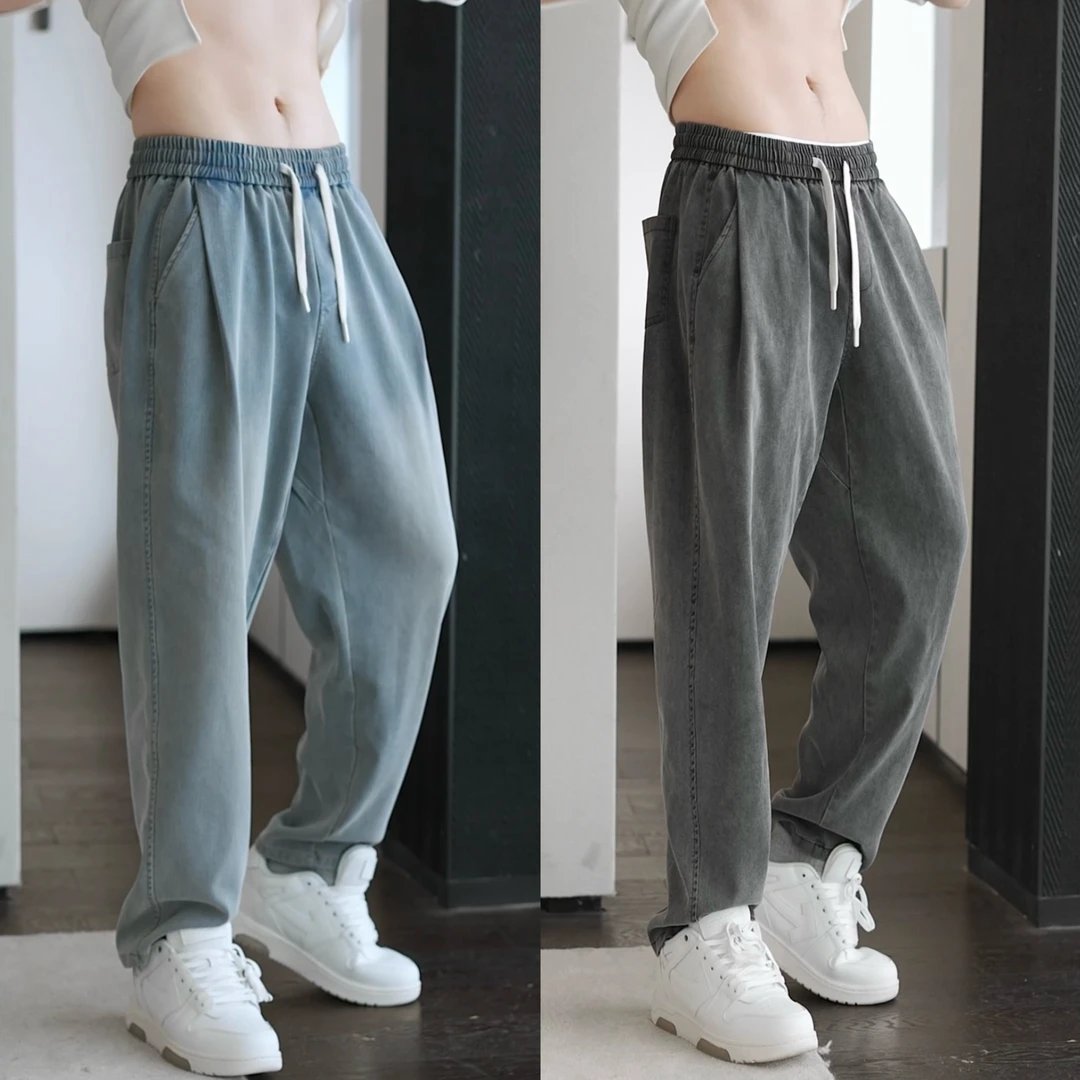 秋季新款莱赛尔天丝男士轻薄牛仔裤星空纹简约百搭宽松弯刀休闲裤