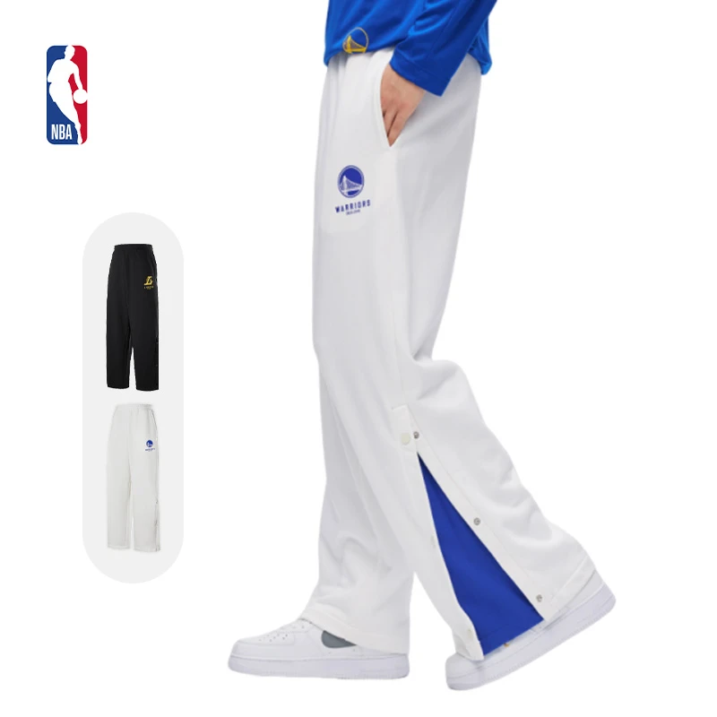 NBA官方勇士/湖人撞色拼接排扣裤运动长裤阔腿裤下装