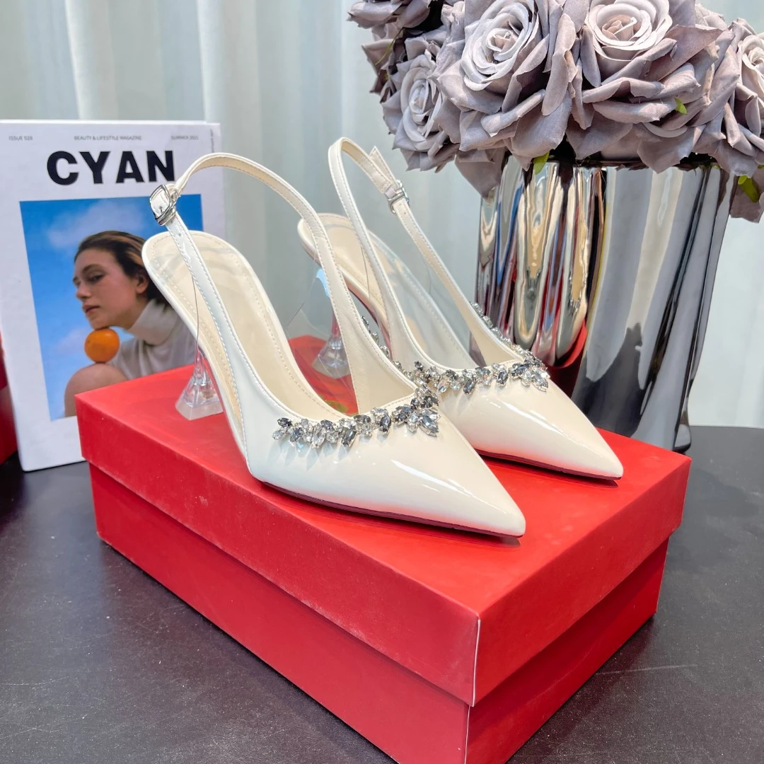 【1-9-7】网红新款高跟女鞋百搭气质尖头水钻御姐酒杯跟高跟女鞋