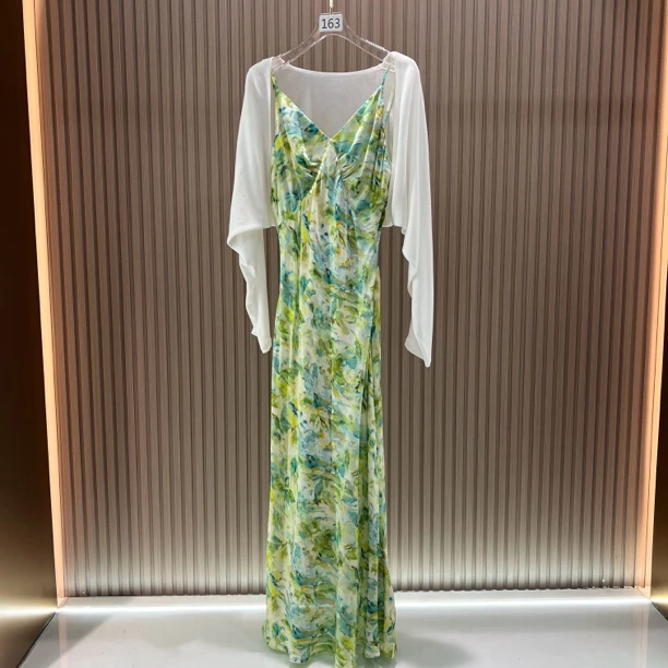 蕞美油画 清新夏季印花吊带修身连衣裙