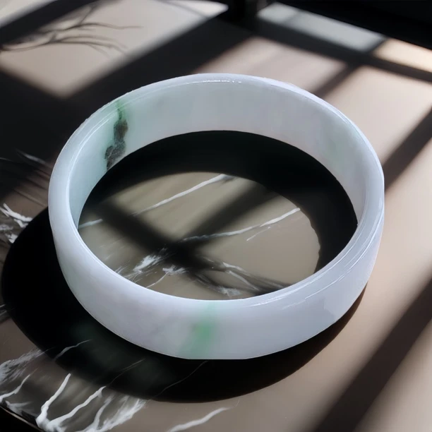 白底青种翡翠手镯52圈女rqy缅甸绿飘花手镯天然A货保真小圈口方镯