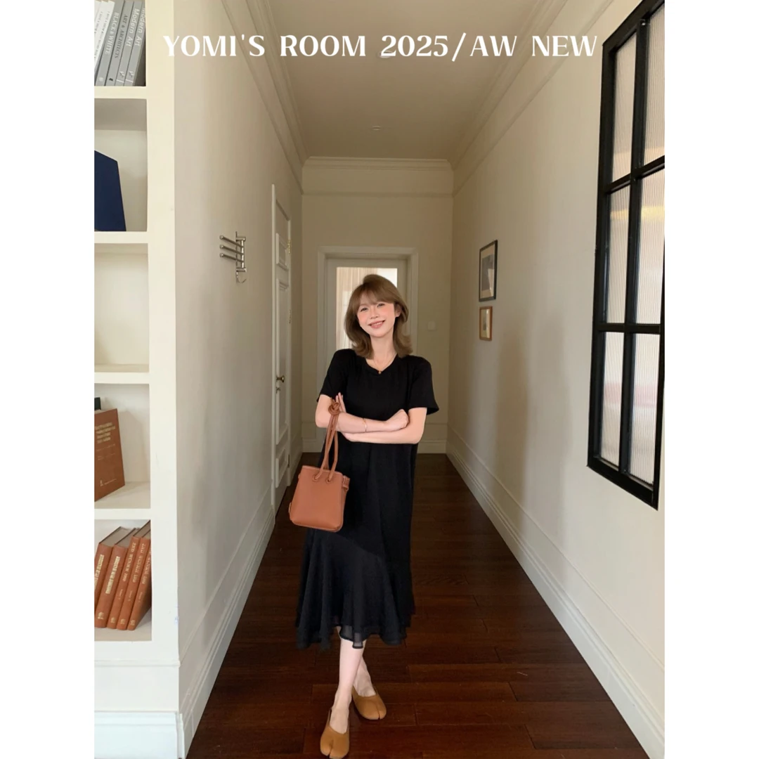 YOMI小个子【柔光漫纱】经典小黑裙收腰连衣裙气质高级知性显瘦显白