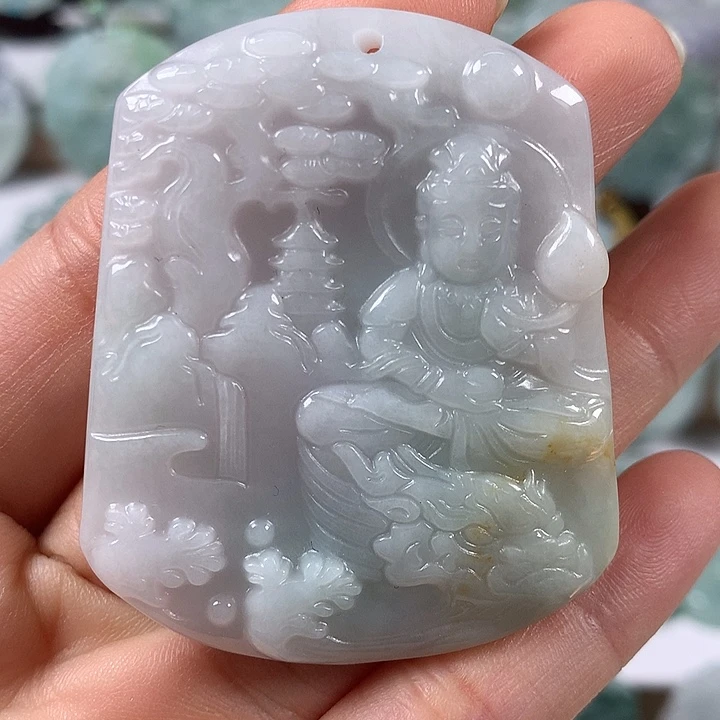 翡翠未镶嵌颈饰山水玉龙观音福利洒黄翡福利