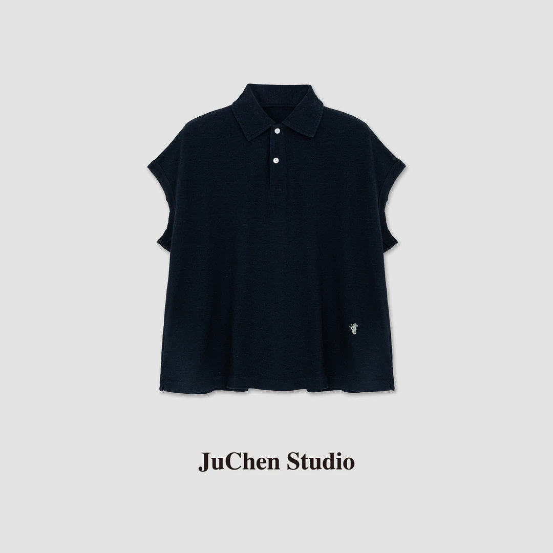 45系列小海马刺绣春水洗全棉翻领BOXY落肩polo短袖SS103021-16