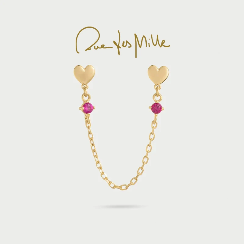 925银合成锆石耳饰 RuedesMille意大利爱心链条耳钉双耳洞耳饰女
