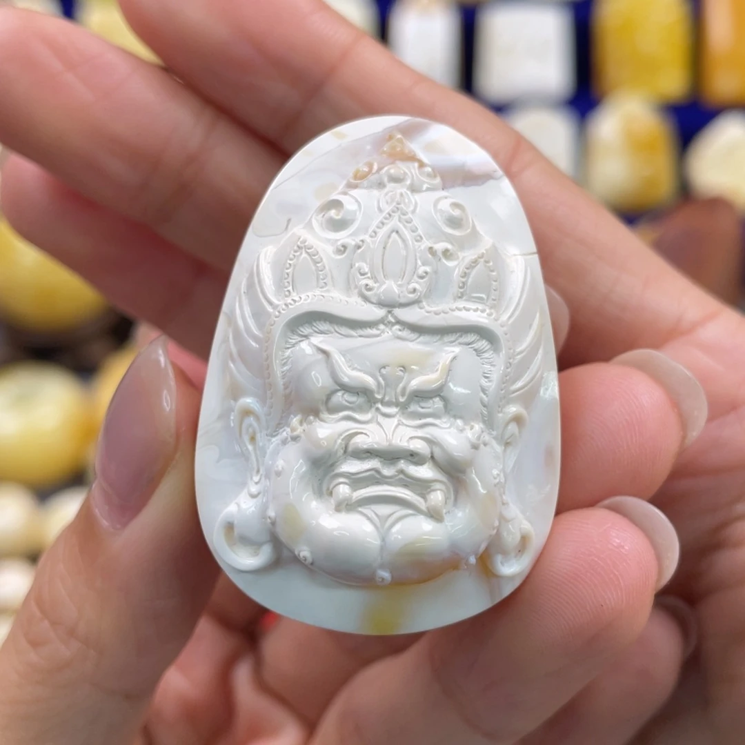 蜜蜡裸石未镶嵌琥珀蜜蜡黄财神吊坠