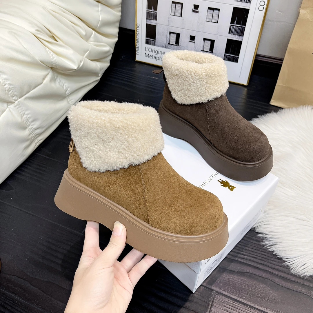 翻毛雪地靴冬季2025新款百搭时尚厚底时尚防滑加绒保暖棉靴子3988