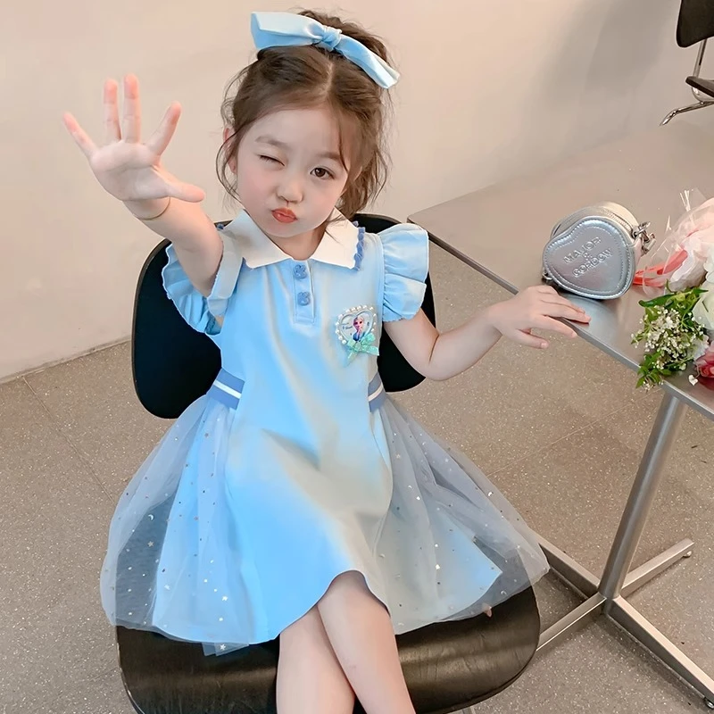 女童爱莎连衣裙夏季2025新款女孩洋气夏款艾莎公主裙polo夏装裙子