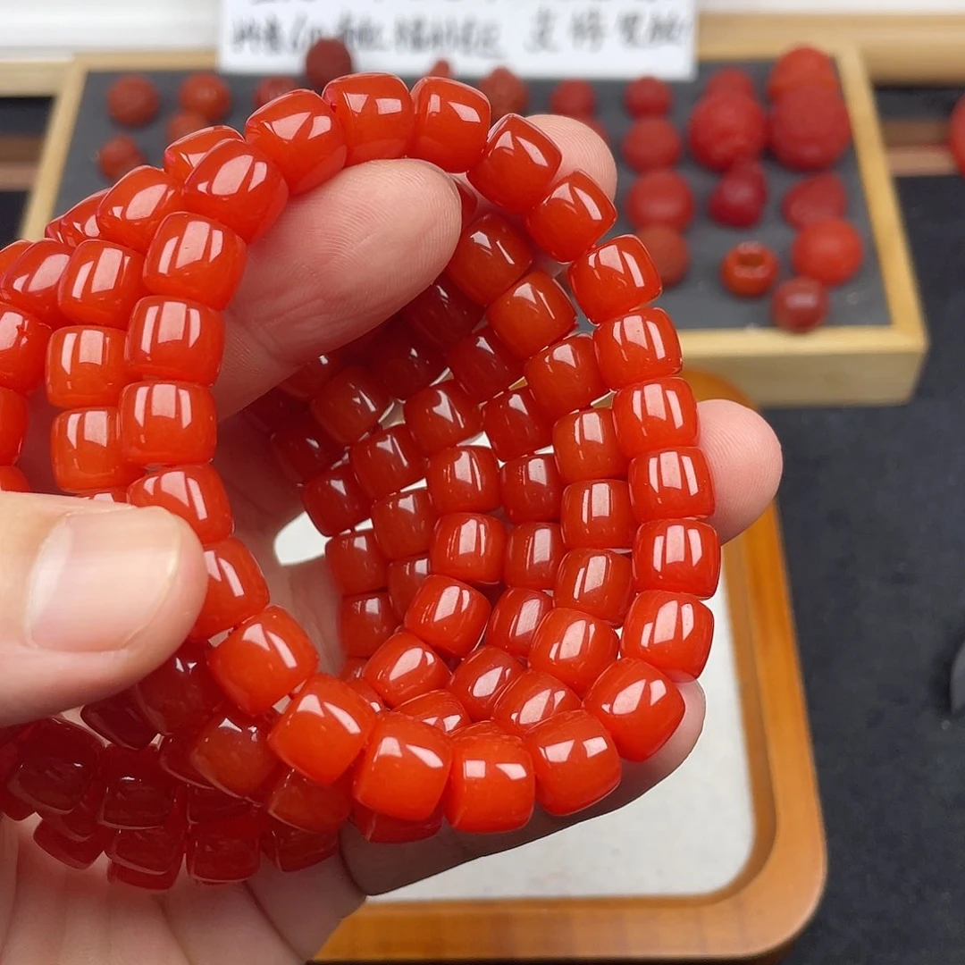 南红玛瑙4号保山锦红卡10直切手链未镶嵌