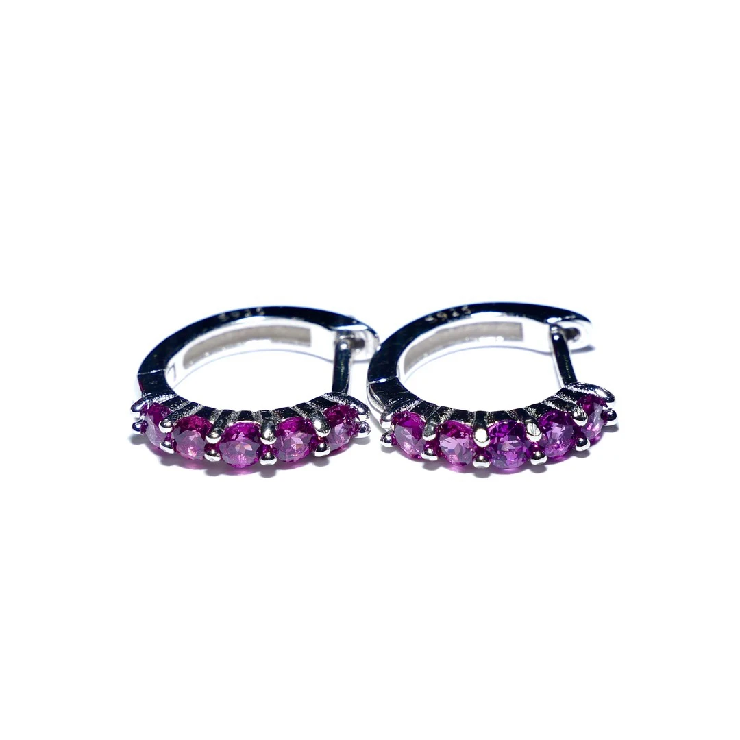 S925银天然石榴石（紫牙乌）耳扣/2283