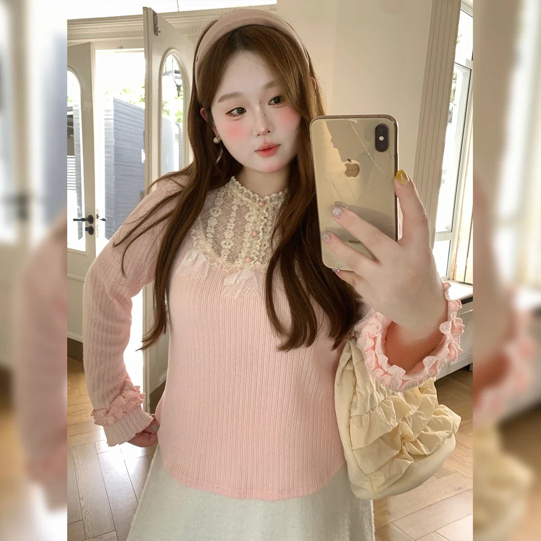 147徐达布 大码显瘦蕾丝拼接花边女上衣时尚针织衫 Z38094C53