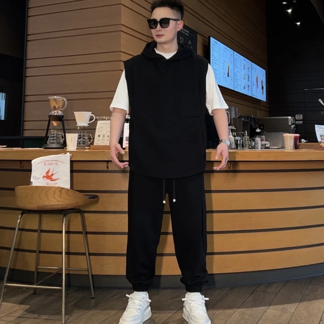DB 男装春季新款纯色连帽套装男简约百搭宽松显瘦设计-6888