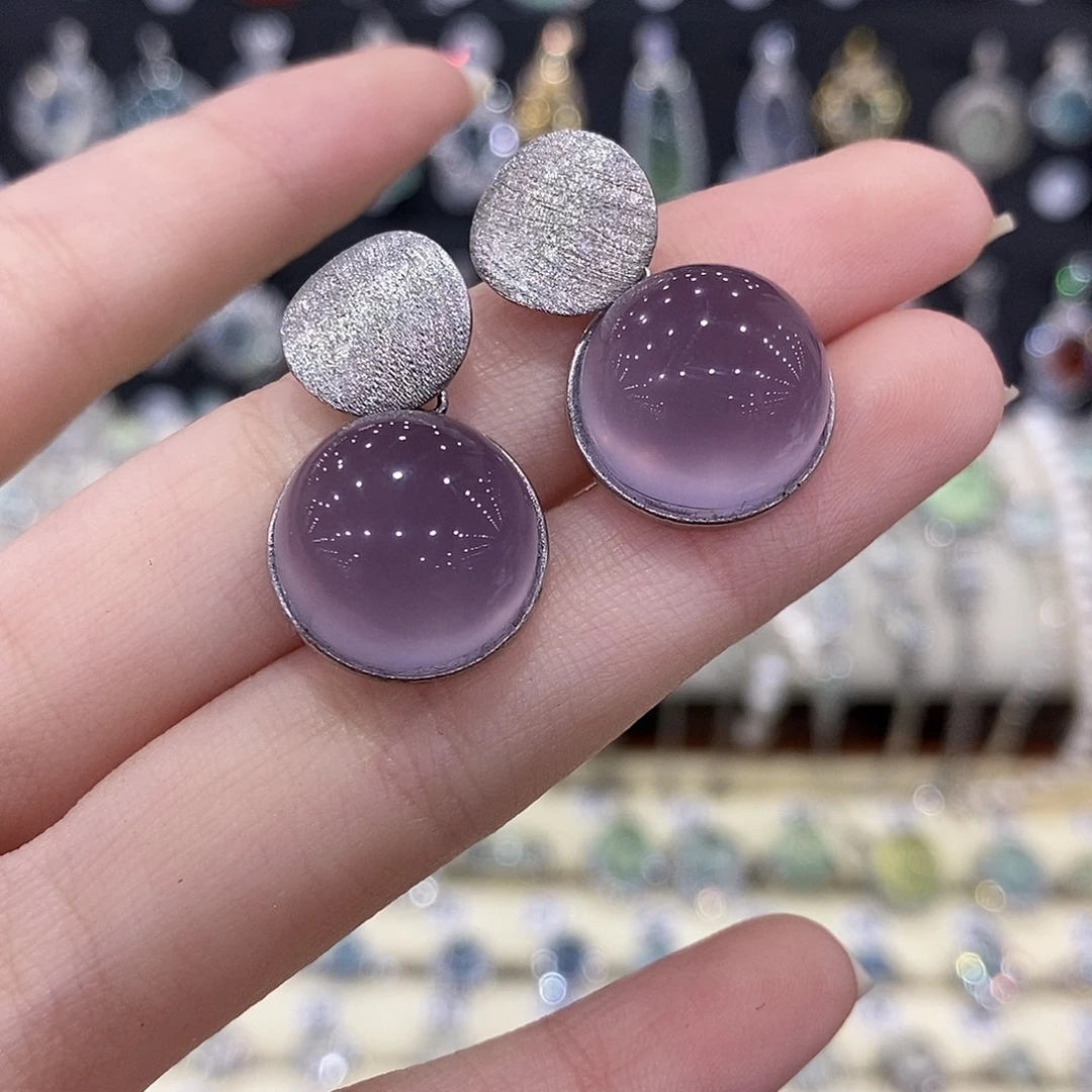 耳钉银S925镶嵌萤石