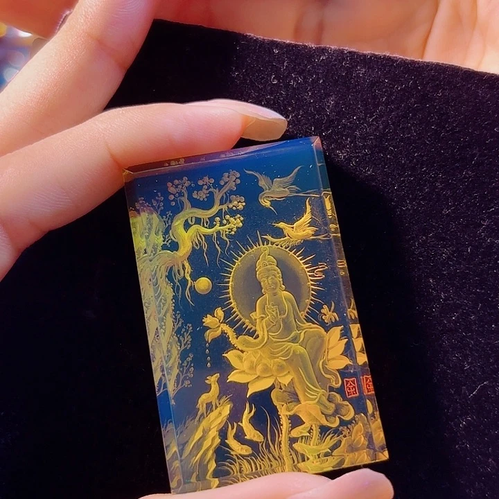 未镶嵌蓝珀珠宝奇石墨西哥蓝珀莲花观音