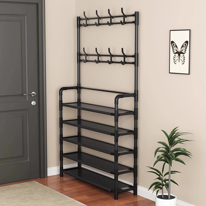 简易鞋架多层一体收纳柜家用宿舍门口鞋柜多功能挂衣架鞋帽架结实