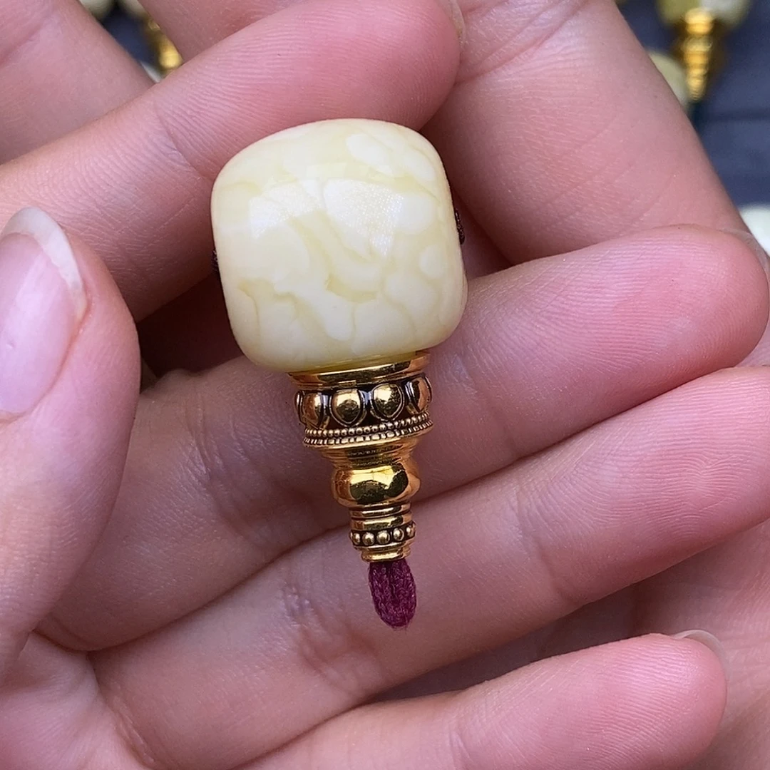 涨***板裸石琥珀18K金镶嵌19mm 蜜蜡三通