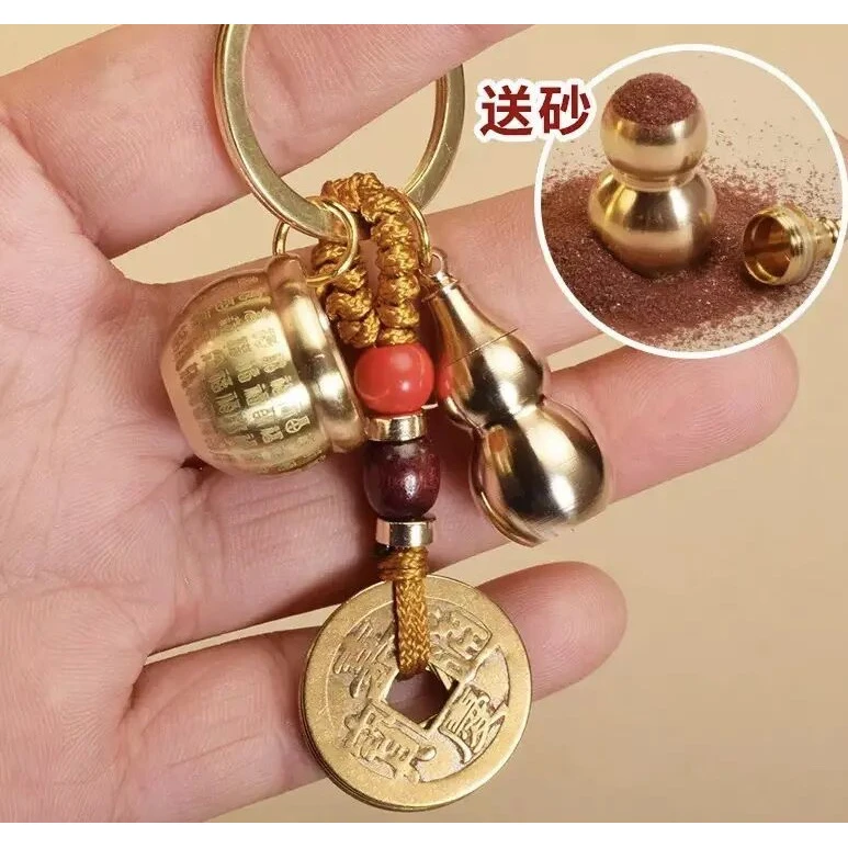 【老师推荐】黄铜百福缸汽车挂件钥匙扣复古开口葫芦挂饰车挂件B050