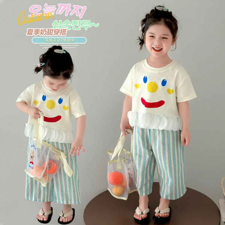 女童套装新款短袖套装2025新款甜美衣服女孩洋气儿童韩版两件套