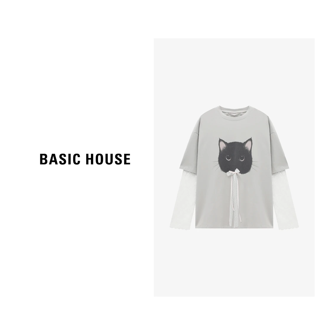 Basic House/百家好夏季新款假两件印花时尚休闲T恤-B0625B58602