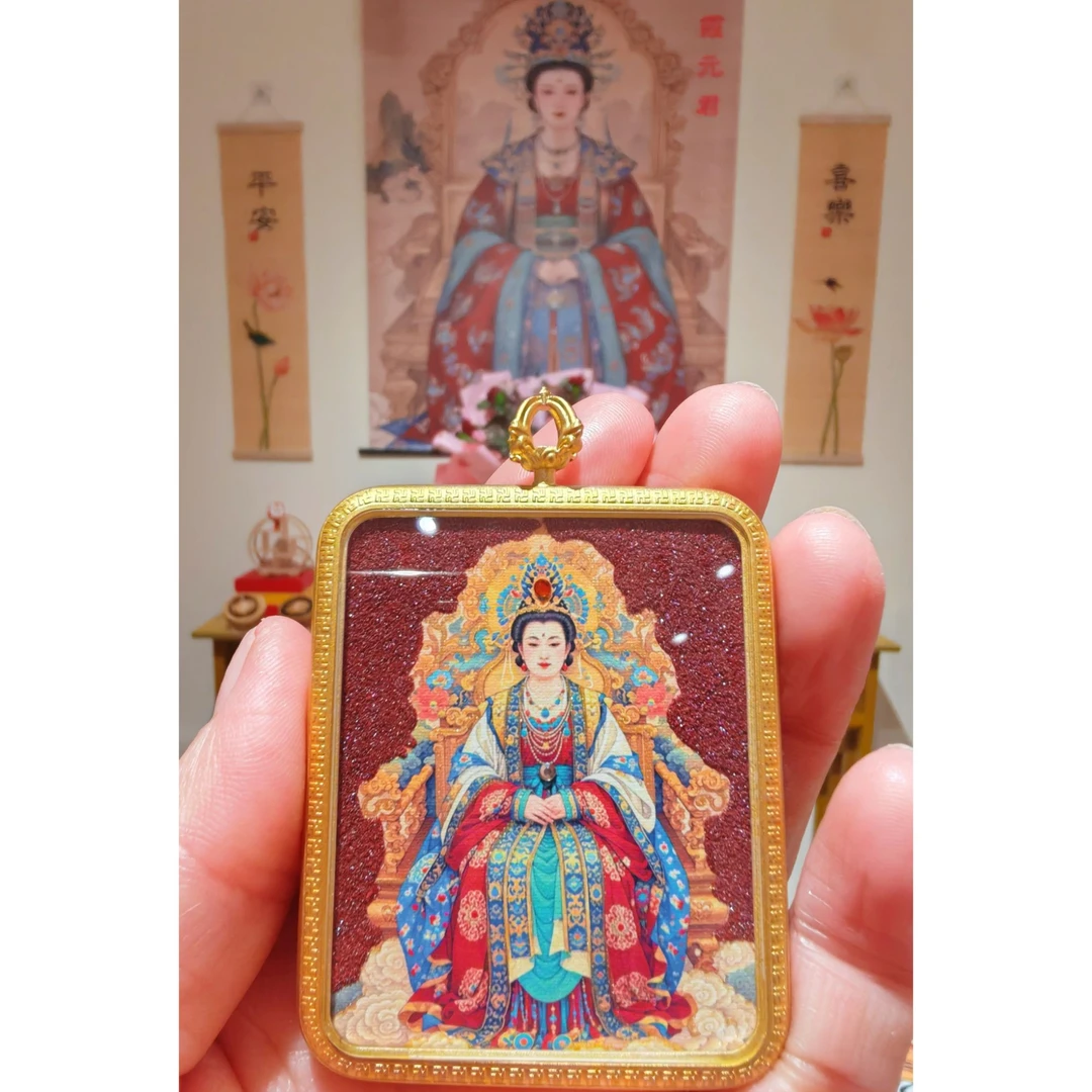 含辰砂工艺品紫金砂碧霞元君唐卡吊坠