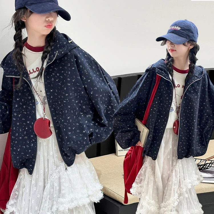 女童秋季外套春秋新款中大童连帽上衣女孩韩版网红洋气秋装4-15岁