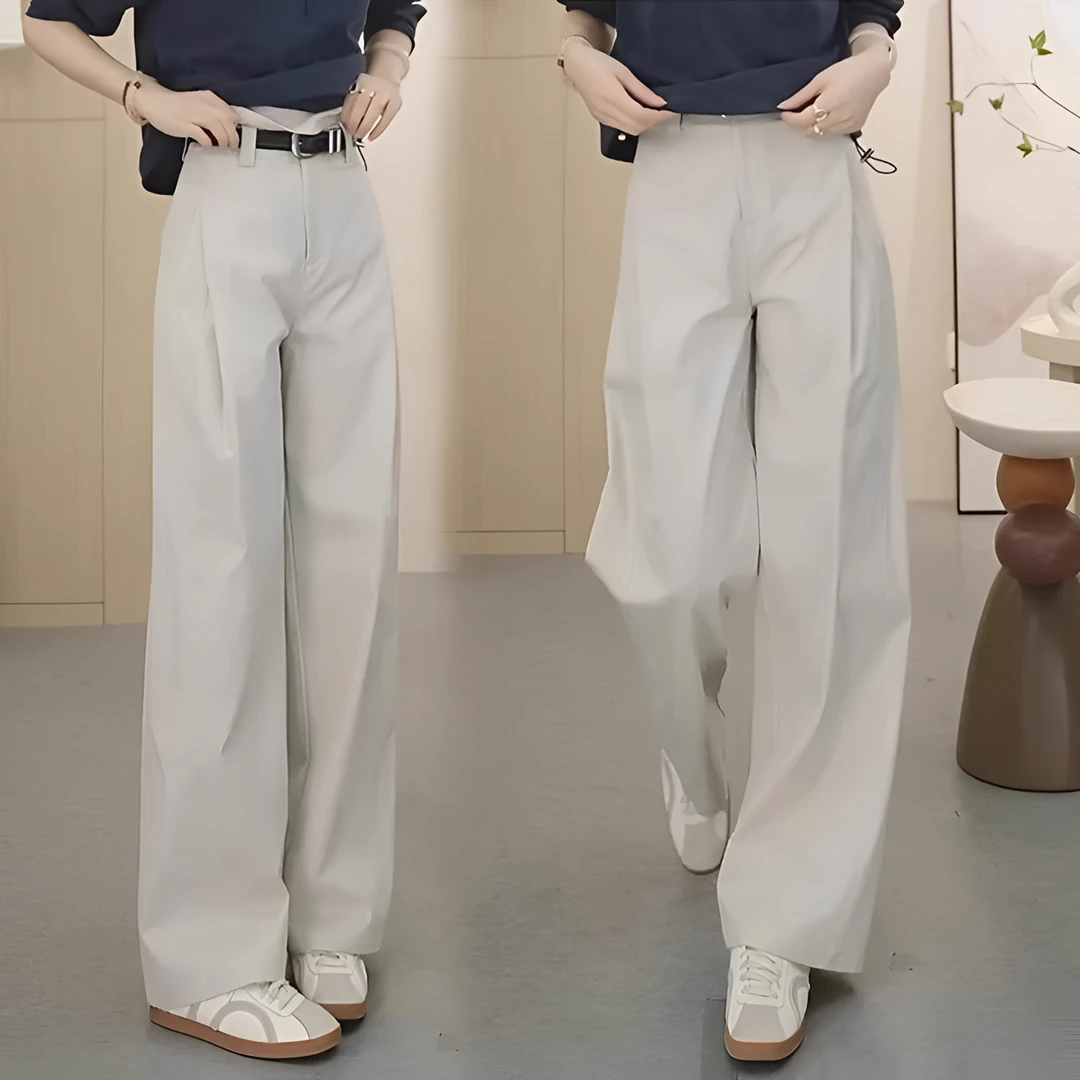 白色风琴女宽松夏季百搭新款高腰变装显瘦垂感窄版阔腿裤风琴裤