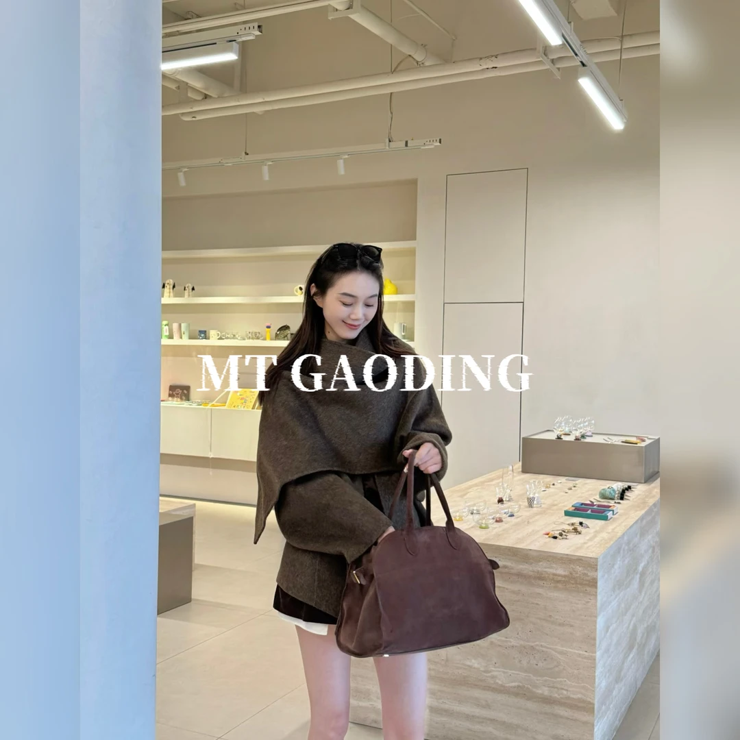 MT GAODING 双面呢大衣围巾披肩中长款毛羊毛大衣
