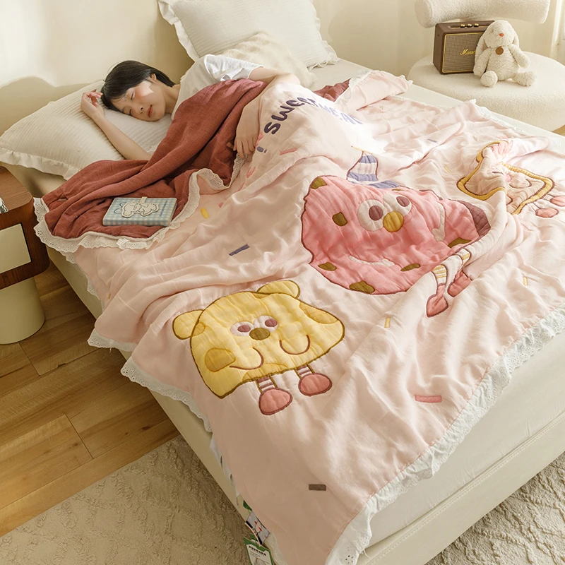 十层云朵纱加厚A类纯棉花边泡芙被全棉卡通可爱春秋冬被子120*200