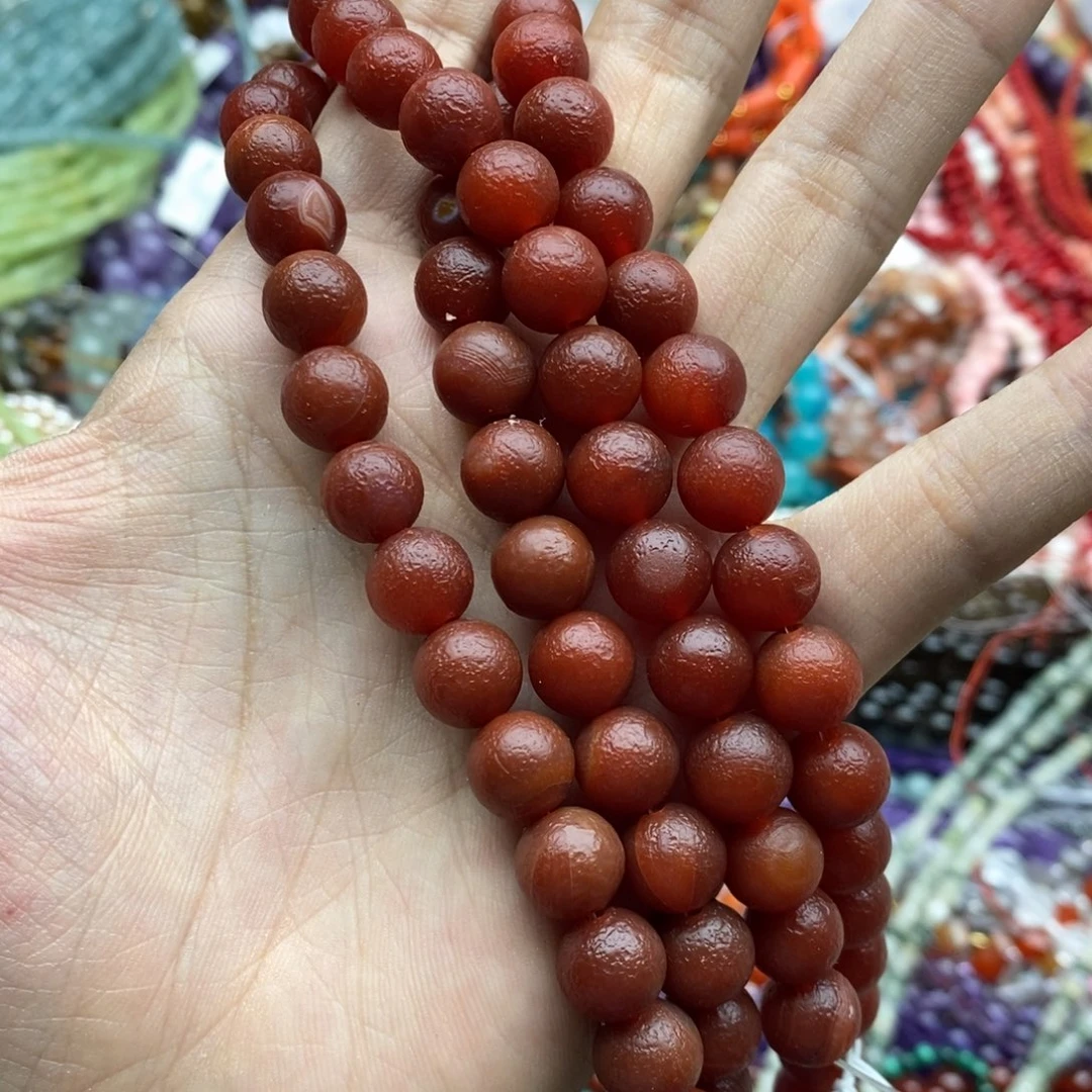 玛瑙/玉髓未镶嵌珠宝半成品一条天然10mm橘皮红玛瑙圆珠