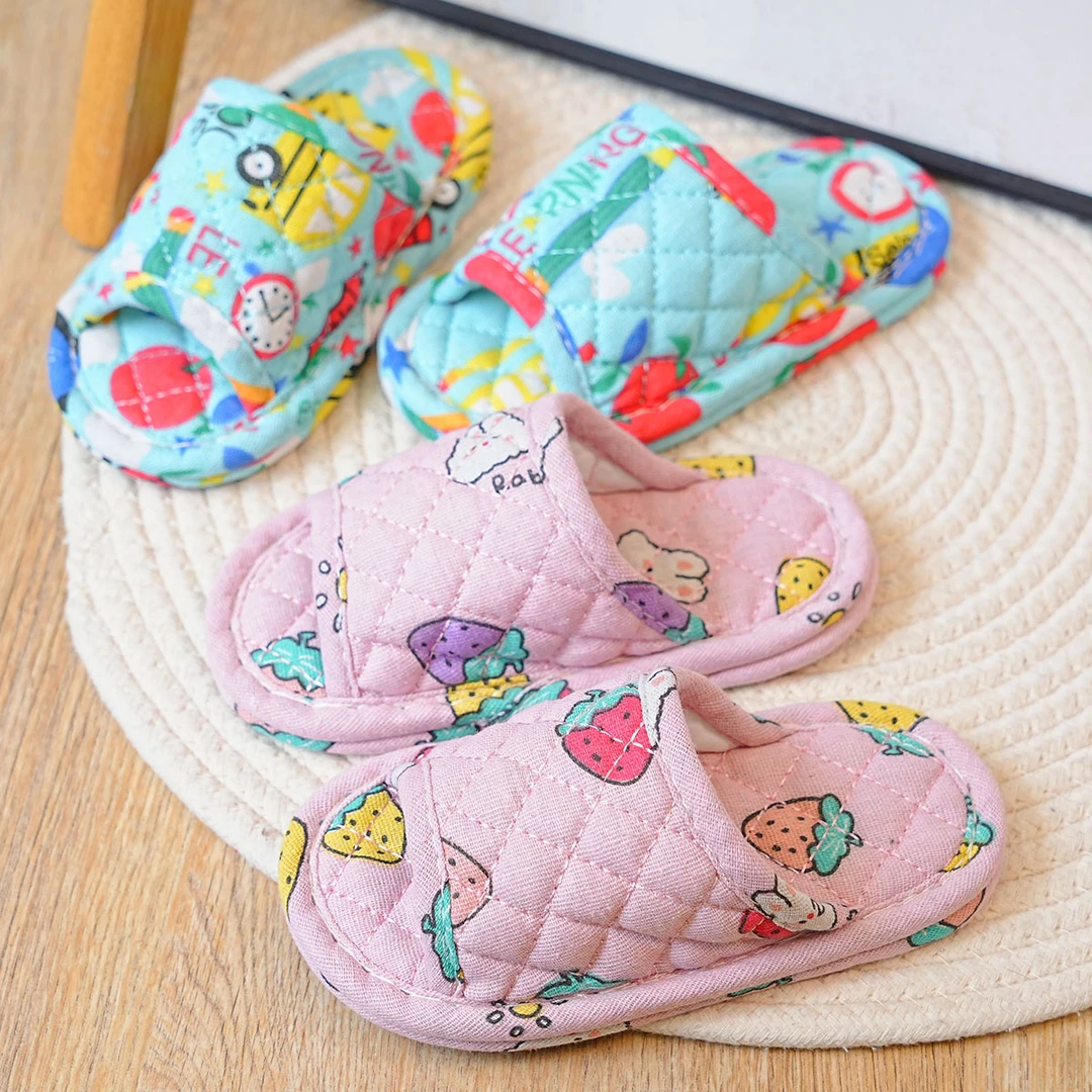 棉麻夏季卡通亚麻儿童家居室内布底拖鞋地板无声防滑静音小孩男女