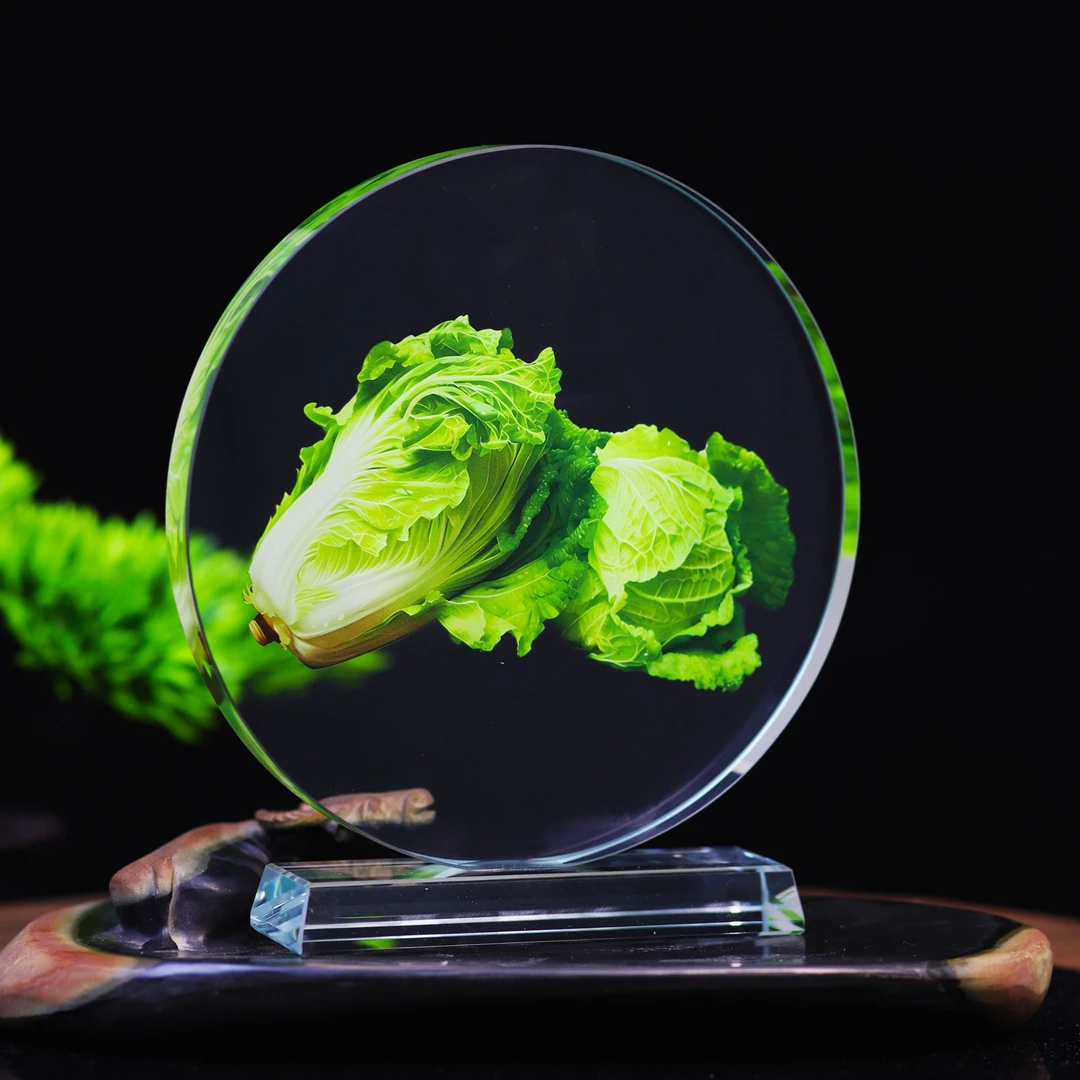 【圆形20cm】如玉白菜家居客厅玄关卧室书房高档装饰水晶摆件