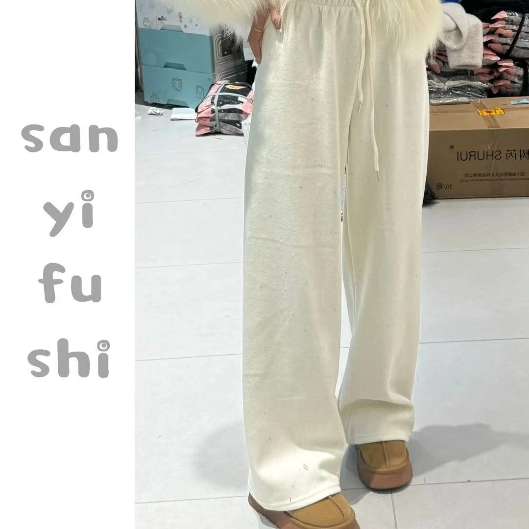 【三懿服饰】冬季新款高腰韩版设计感烫钻糯米裤-6325