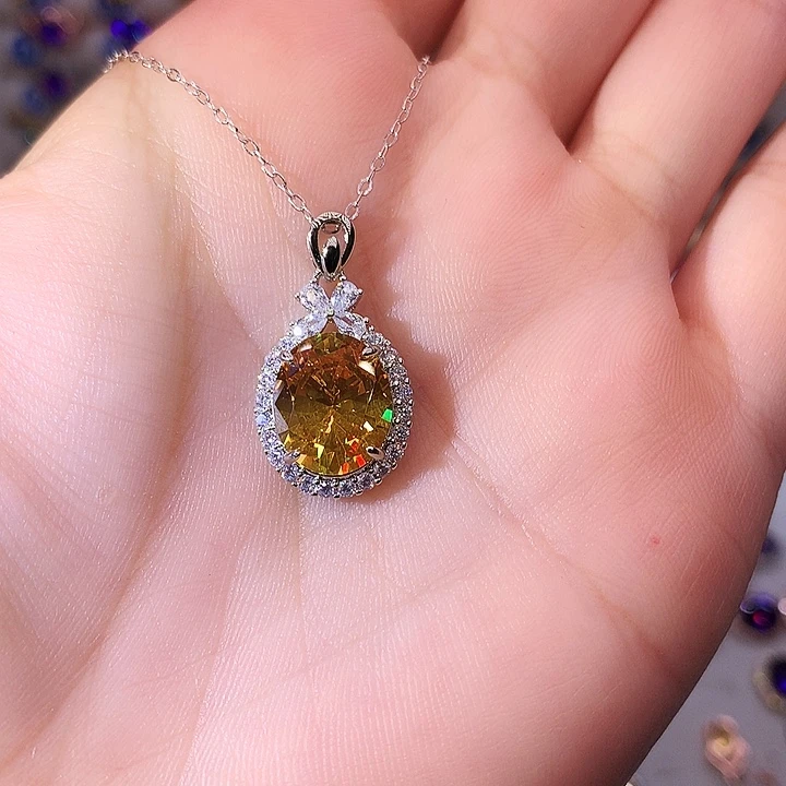 银S925镶嵌吊坠(赠链)黄晶吊坠