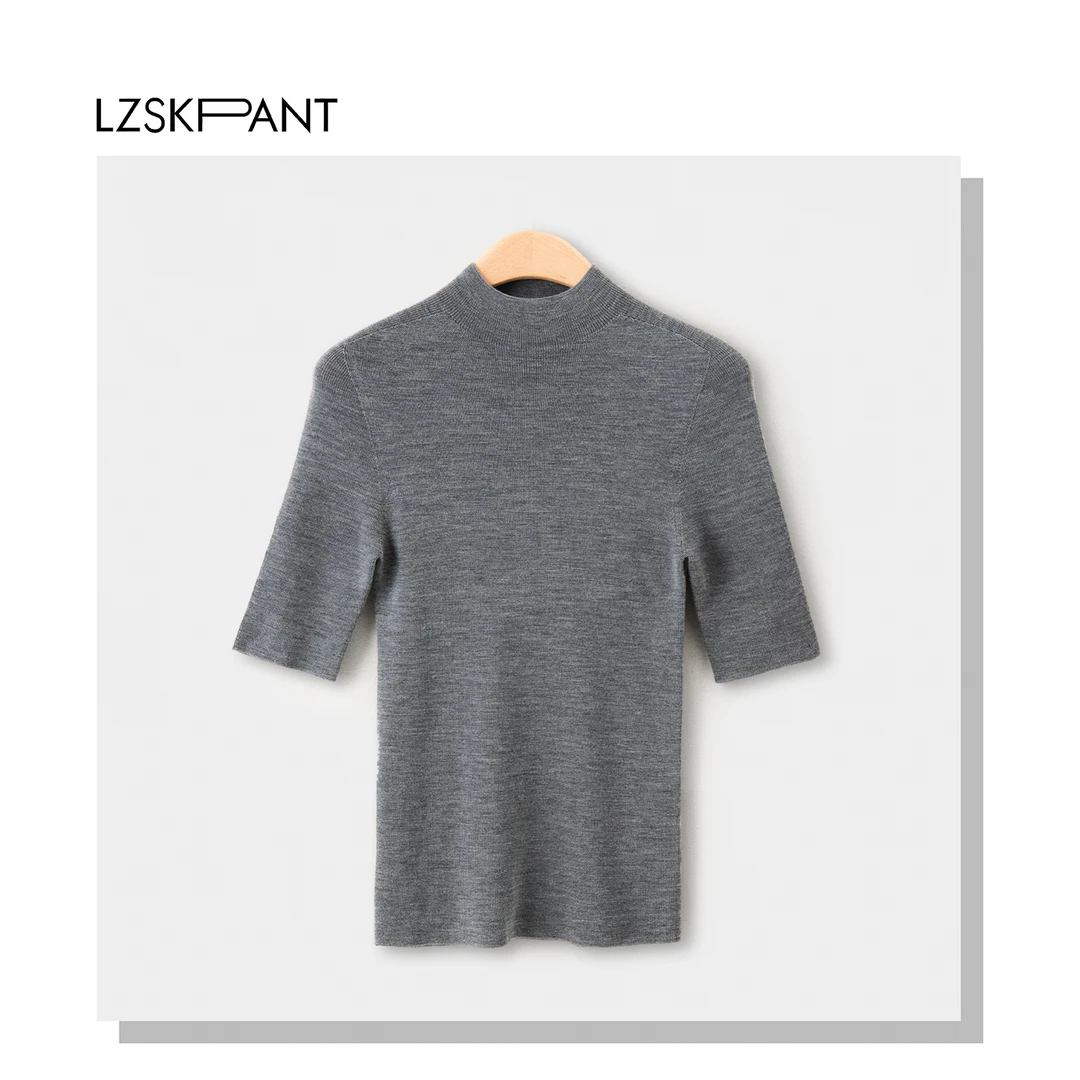 （李总说裤）精纺半高领羊毛衫中袖修身圆领针织衫时尚MW17A512