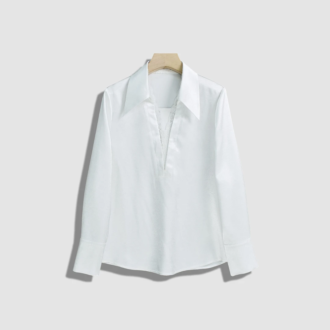 【荣荣】时尚设计感慵懒风V领衬衫-Y14562