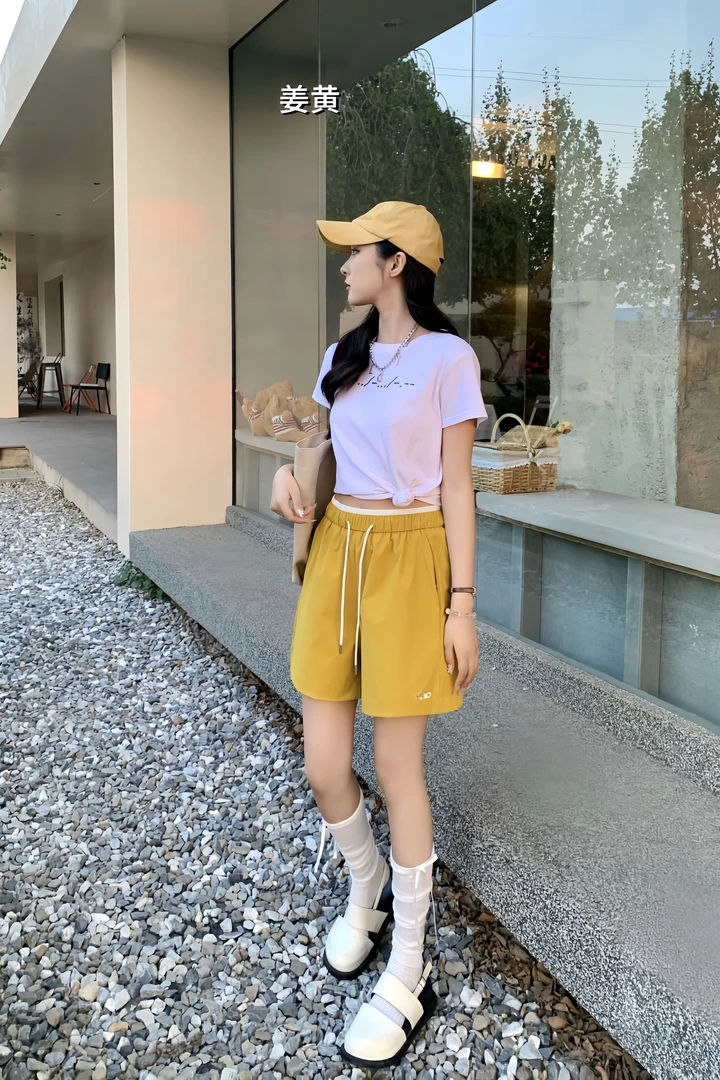 2025夏季新款超薄超透气韩版撞色拼色腰头微阔女士短裤99732