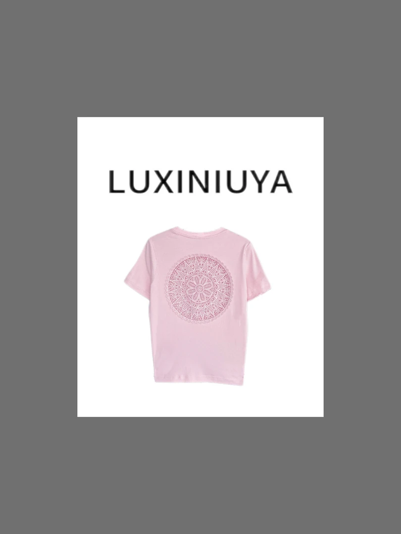 【LUXINIUYA】神仙T恤 夏季百搭时尚镂空刺绣短袖上衣#CX3343