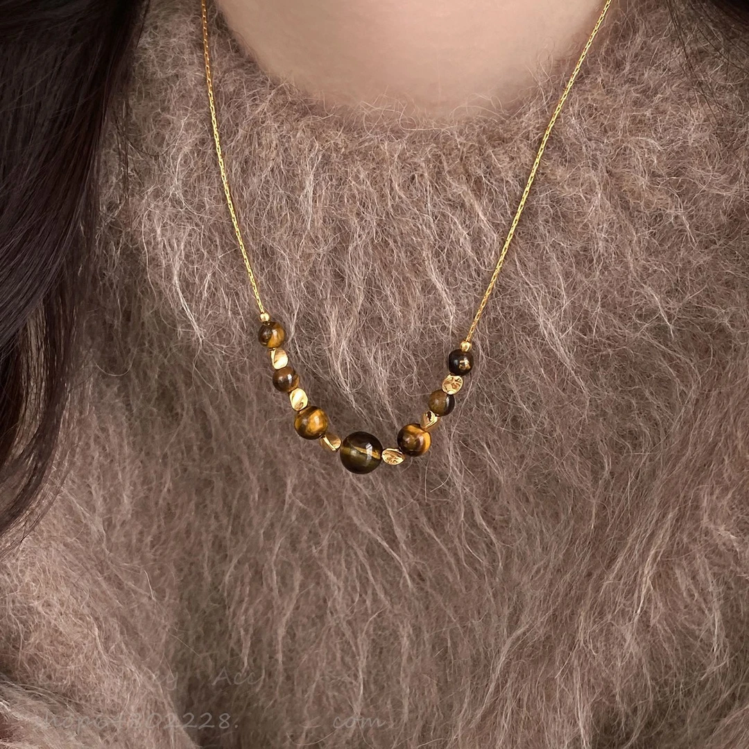 合金项链 美拉德复古项链女新款爆款毛衣链高级感小众串珠配饰秋