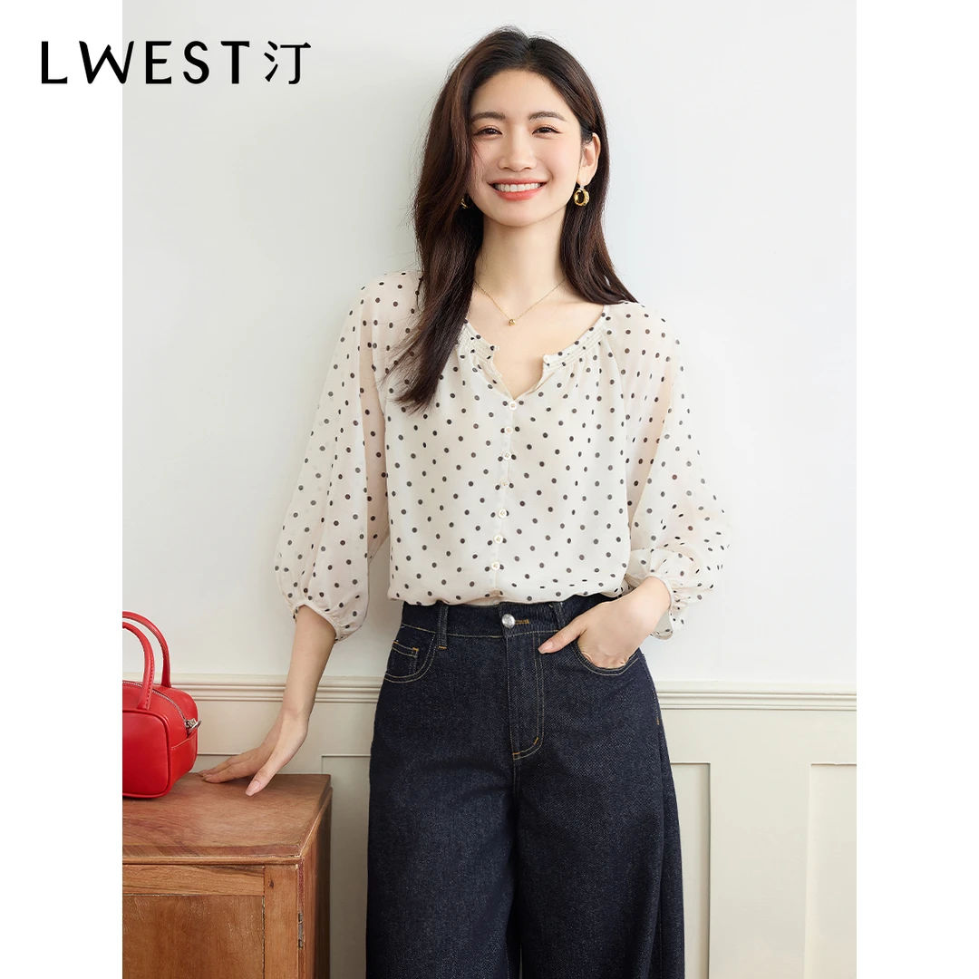 【备用链接】朗文斯汀法式七分袖波点衬衫DTYC4307A03178