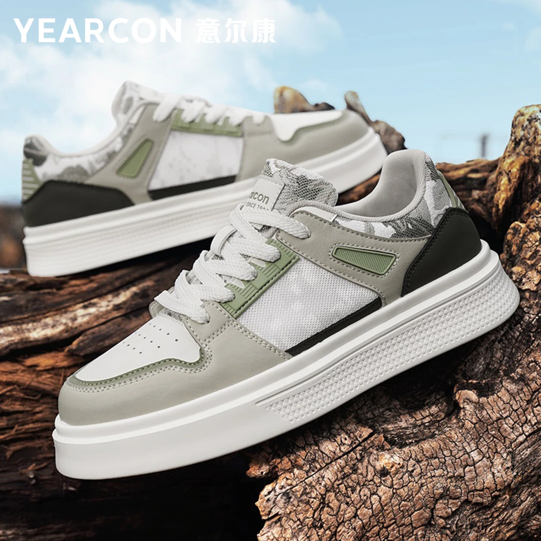 yearcon/意尔康休闲皮鞋板鞋透气百搭轻便舒适秋季软底网面鞋4923