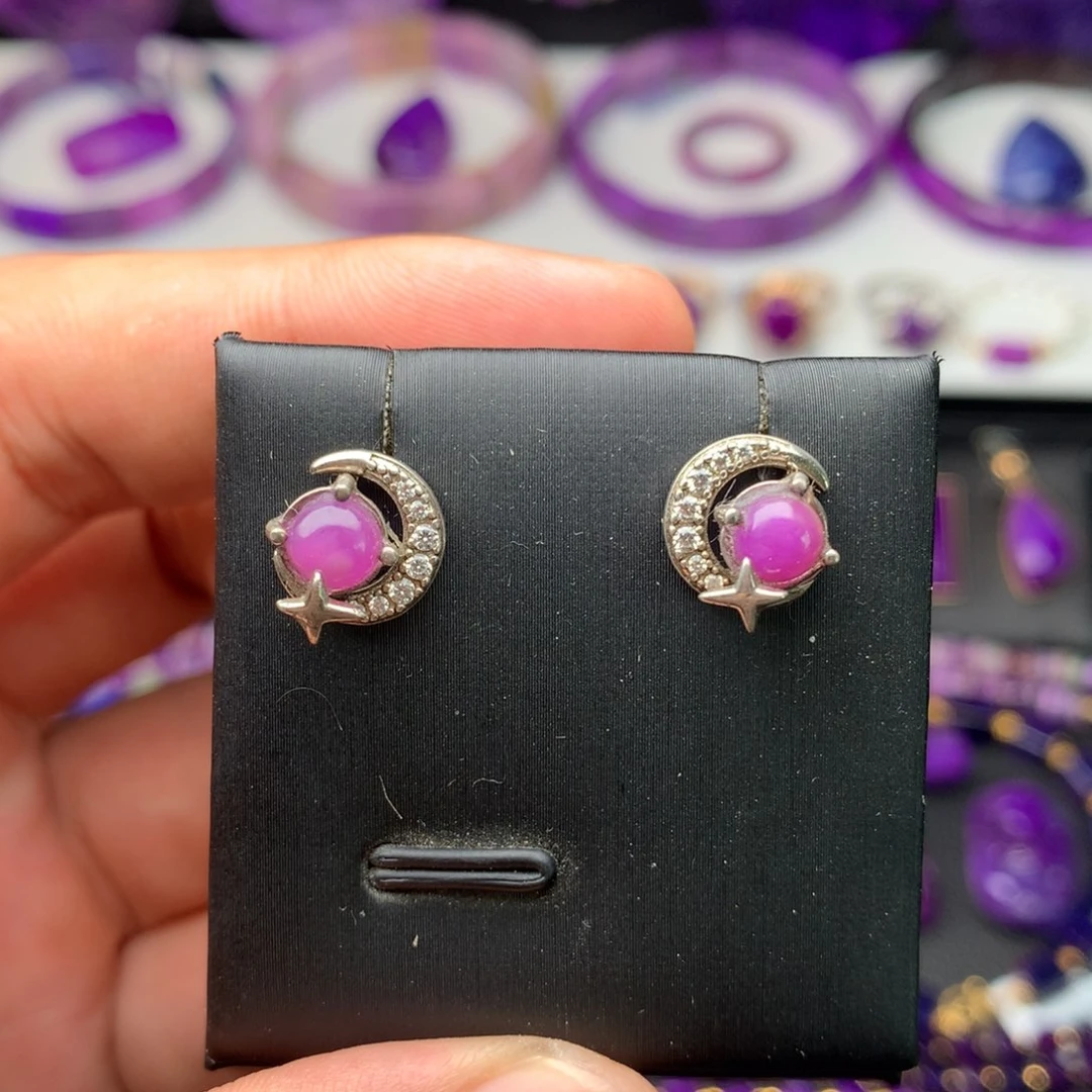 银S925镶嵌苏纪石（舒俱来）耳钉